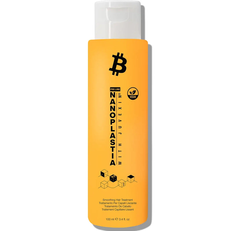 GK Hair Nanoplastia Hair Treatment 100 ml yellow bottle, front view on a white background