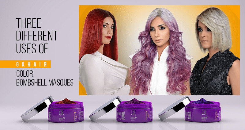 Images showing diffrent uses GKHAIR COLOR BOMBSHELL MASQUES