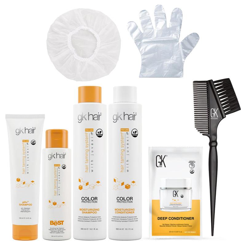 The Best kit: pH+ Shampoo and The Best 100 ml, Color Protection Moisturizing duo 300 ml, Deep Conditioner sachet, brush, cap, gloves